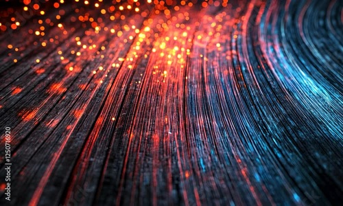 Blue and Red Fiber Optic Cables Transmitting Lights Running Through the Cables