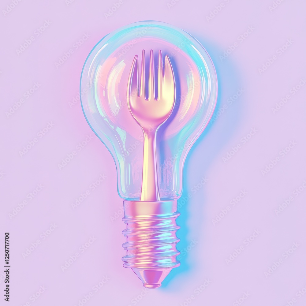 3D Lightbulb with Fork, Abstract Still Life 3D Lightbulb with Fork, Abstract Still Life