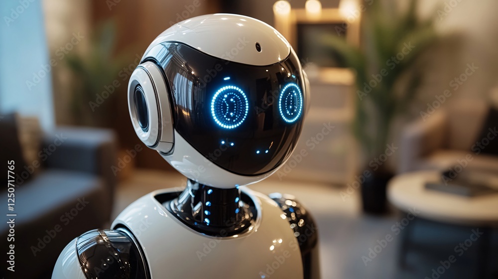 Close-Up of a Humanoid Robot Assisting an Elderly Person in Space Close-Up of a Humanoid Robot Assisting an Elderly Person in Space