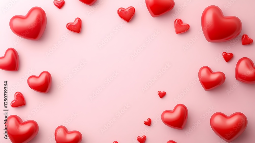 Red Hearts Arranged On A Pink Background Red Hearts Arranged On A Pink Background