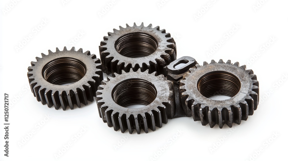 Five gears of a perpetual motion machine on white Five gears of a perpetual motion machine on white