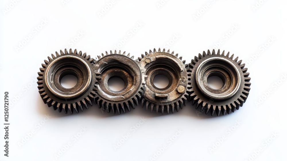 Five gears of a perpetual motion machine on white Five gears of a perpetual motion machine on white