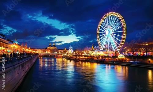 A Stunning Night Carnival Scene with Ferris Wheel Lights Glowing