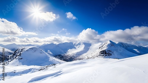 Wallpaper Mural Breathtaking panoramic view of snowcovered mountains under a bright sun and blue sky : Generative AI Torontodigital.ca