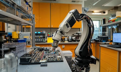 A Robotic Arm Assembling Intricate Electronic Components in Action
