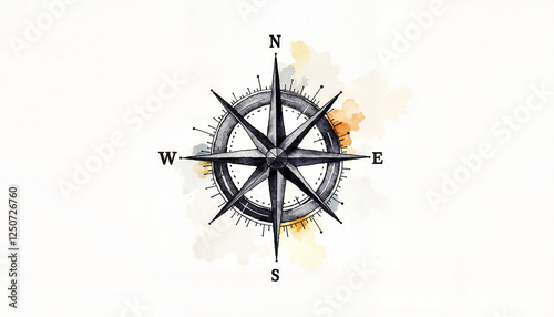 Watercolor compass with directional points