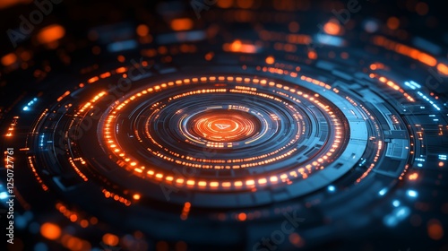 Wallpaper Mural A high-tech digital interface featuring a glowing circular HUD with intricate concentric rings and illuminated orange and blue accents Torontodigital.ca