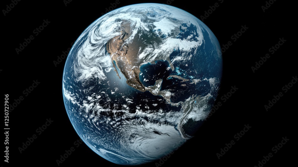 A satellite view of Earth with AI-powered weather prediction algorithms overlaying climate data.