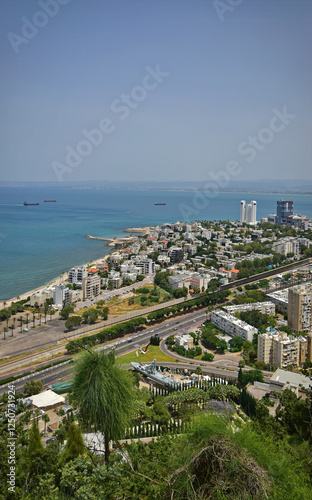 Haifa, Bat Galim district. Residential buildings illuminated by the evening sun. photo