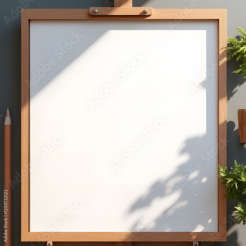 Blank Canvas with Easel: A fresh, white canvas rests on an easel, ready to be filled with inspiration.  The wooden frame casts a warm shadow, creating a beautiful contrast against the blank surface.