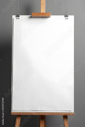 Blank Canvas on Easel:  A minimalist composition featuring a pristine blank canvas mounted on a wooden easel, ready for inspiration to take shape.