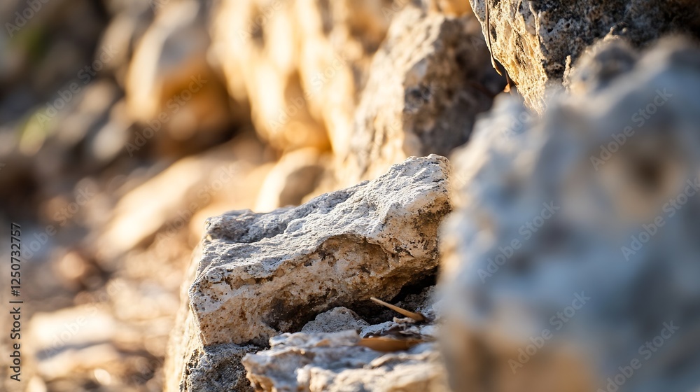 Stones and rocks illuminated by sunlight creating a natural textured background in nature : Generative AI