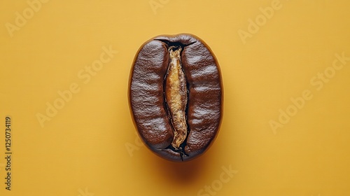 Close-up of a single coffee bean, studio shot, on a plain background.  Possible use For coffee product catalogs, education materials, or food blogs