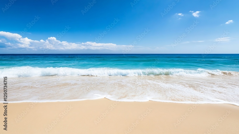 Stunning coastal view of a serene beach with turquoise waters and gentle waves under a clear blue sky : Generative AI Stunning coastal view of a serene beach with turquoise waters and gentle waves under a clear blue sky : Generative AI
