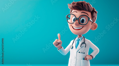 Dibujo animado en 3D de doctor con espacio para texto