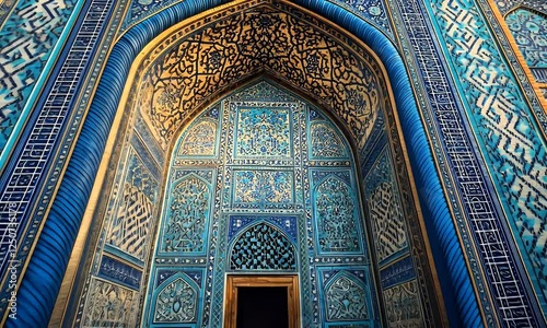 Blue Uzbekistan mosque ornate archway entrance