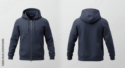 Navy Blue Zip Up Hoodie Mockup   Front and Back View
