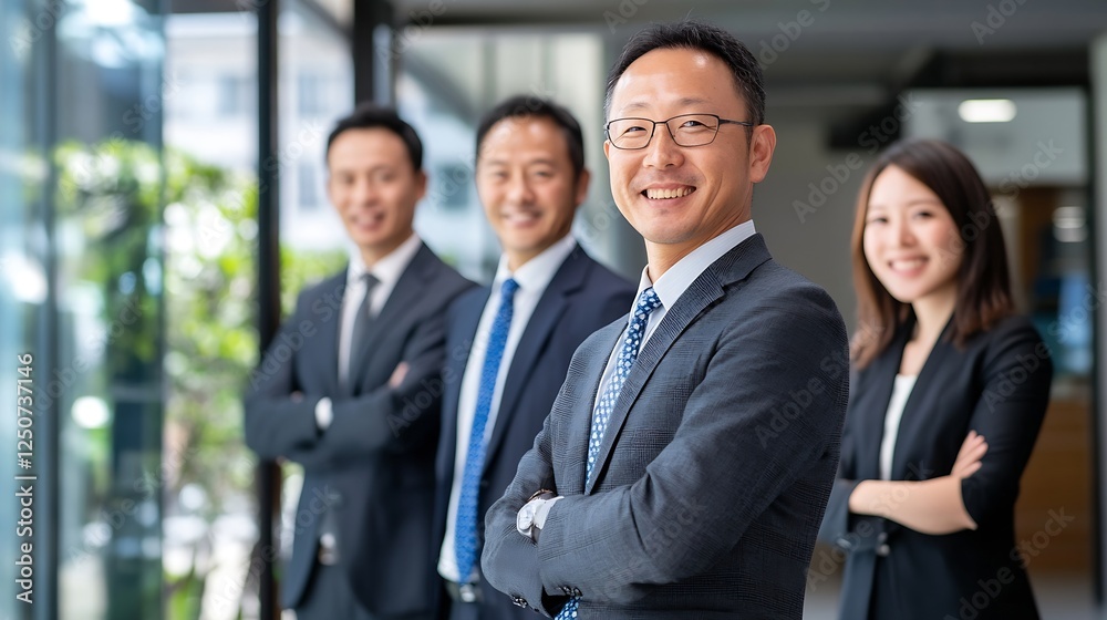 A diverse group of professionals smiling confidently in a modern office showcasing teamwork and business success : Generative AI A diverse group of professionals smiling confidently in a modern office showcasing teamwork and business success : Generative AI