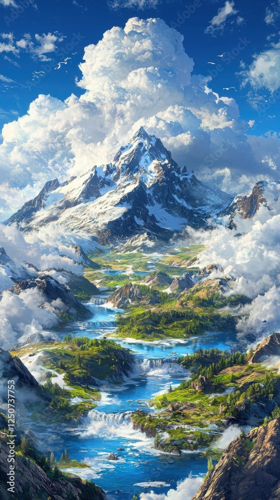 Obraz premium Subarctic ecosystem alive with wildlife majestic mountains and rivers nature scene broad perspective dramatic skies