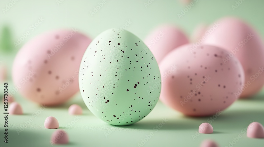 A Symphony of Speckled Pastels: Photorealistic 3D Render of Eggs in Soft Hues A Symphony of Speckled Pastels: Photorealistic 3D Render of Eggs in Soft Hues