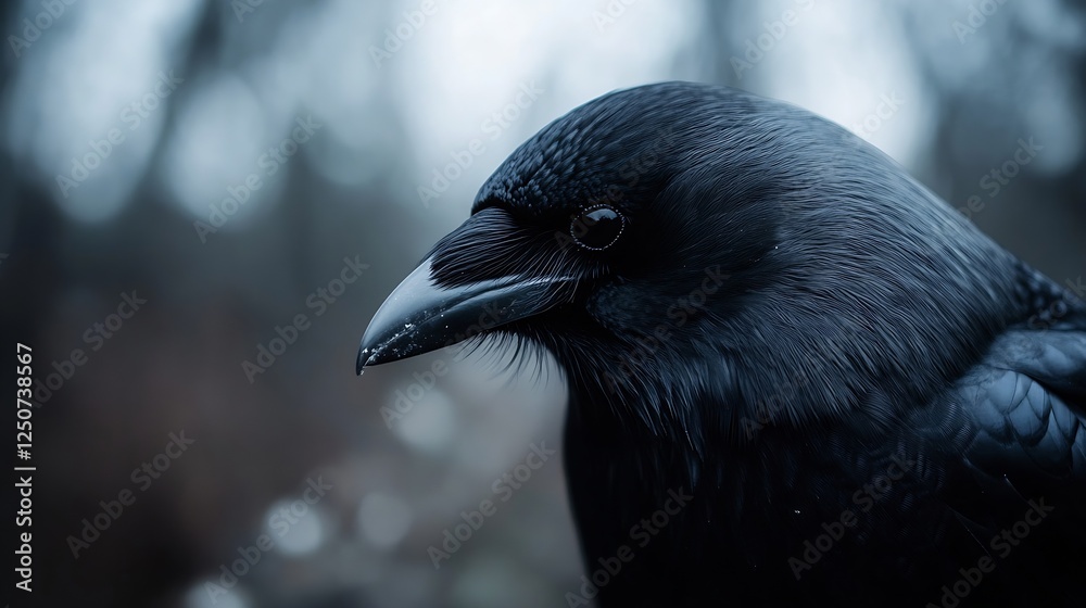 Fototapeta premium CloseUp of a Mysterious Black Raven with Intriguing Features and Sharp Beak : Generative AI