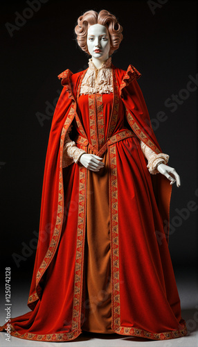 Majestic Red and Gold Queen's Gown for Period Films and Historical Costume Archives