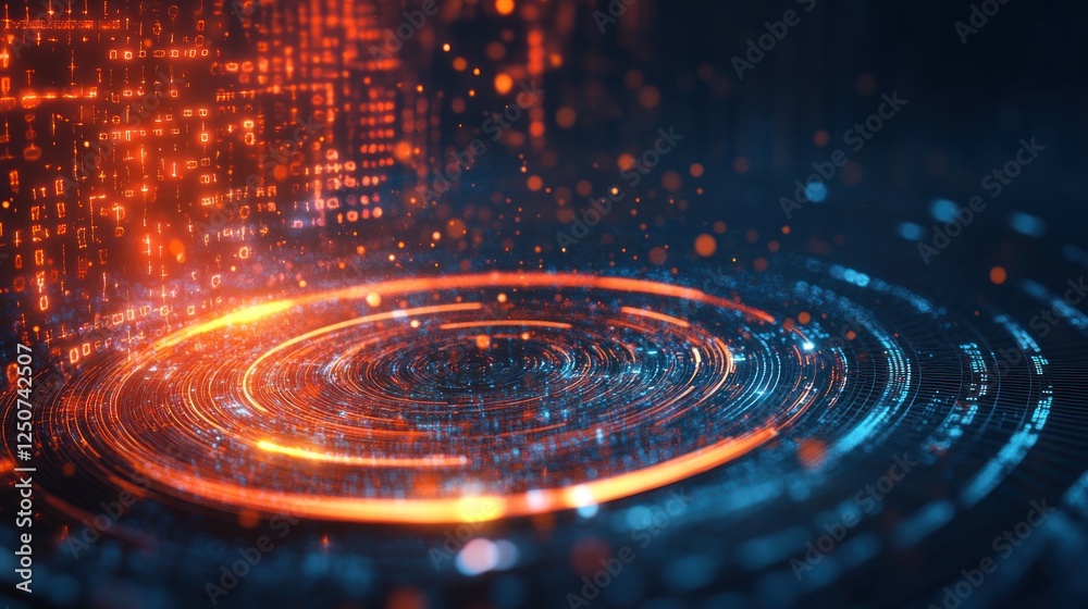 Abstract digital swirl with glowing particles and data flow Abstract digital swirl with glowing particles and data flow