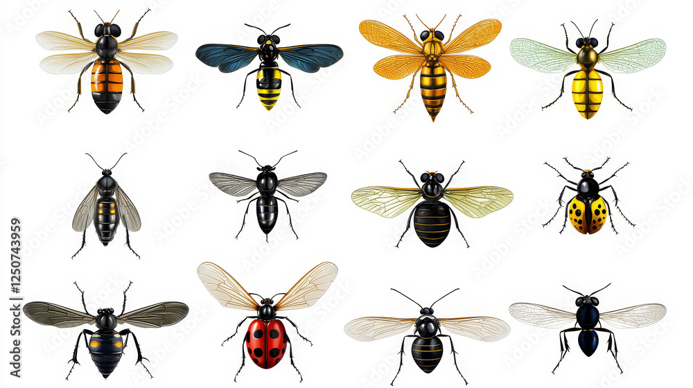 Cartoon insects and bugs seamless pattern on white background with bee, ladybug, fly, dragonfly, caterpillar, beetle, mosquito, wasp, bumblebee, ant and scorpion characters. Cartoon insects and bugs seamless pattern on white background with bee, ladybug, fly, dragonfly, caterpillar, beetle, mosquito, wasp, bumblebee, ant and scorpion characters.