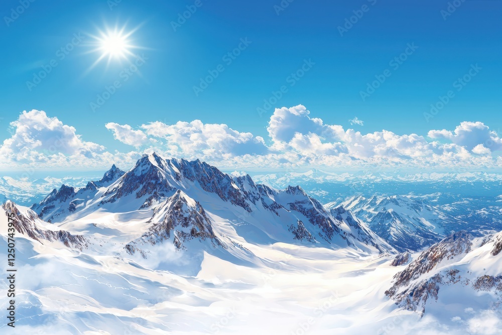 Obraz premium Majestic snow-covered mountain range under clear blue sky winter landscape panoramic view natural beauty for adventure enthusiasts