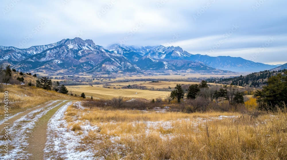 Majestic snow-dusted mountains scenic landscape wide-angle view under gray sky colorado nature photography Majestic snow-dusted mountains scenic landscape wide-angle view under gray sky colorado nature photography