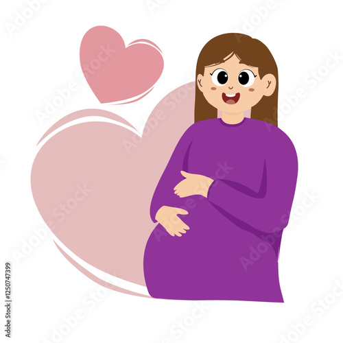 Pregnant woman is holding her belly gently. Pregnant woman, expectant mother, concept illustration in cute style. Health care, pregnancy