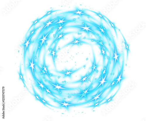 Burst of stars. Abstract garland sphere. Isolated blue stars. The soft gradient of stars hanging in an arc.