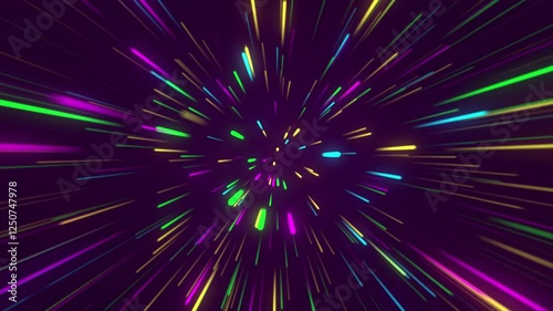 Futuristic neon light zoom burst with streaks racing into infinity. A dynamic, high-energy background for sci-fi, tech, and digital themes.