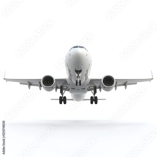 white airplane flying, isolated on a white background