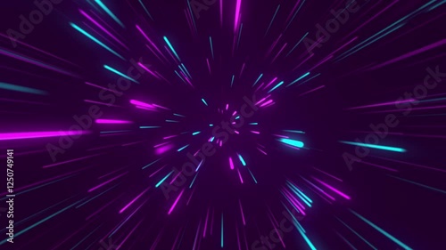 Futuristic neon light zoom burst with streaks racing into infinity. A dynamic, high-energy background for sci-fi, tech, and digital themes.