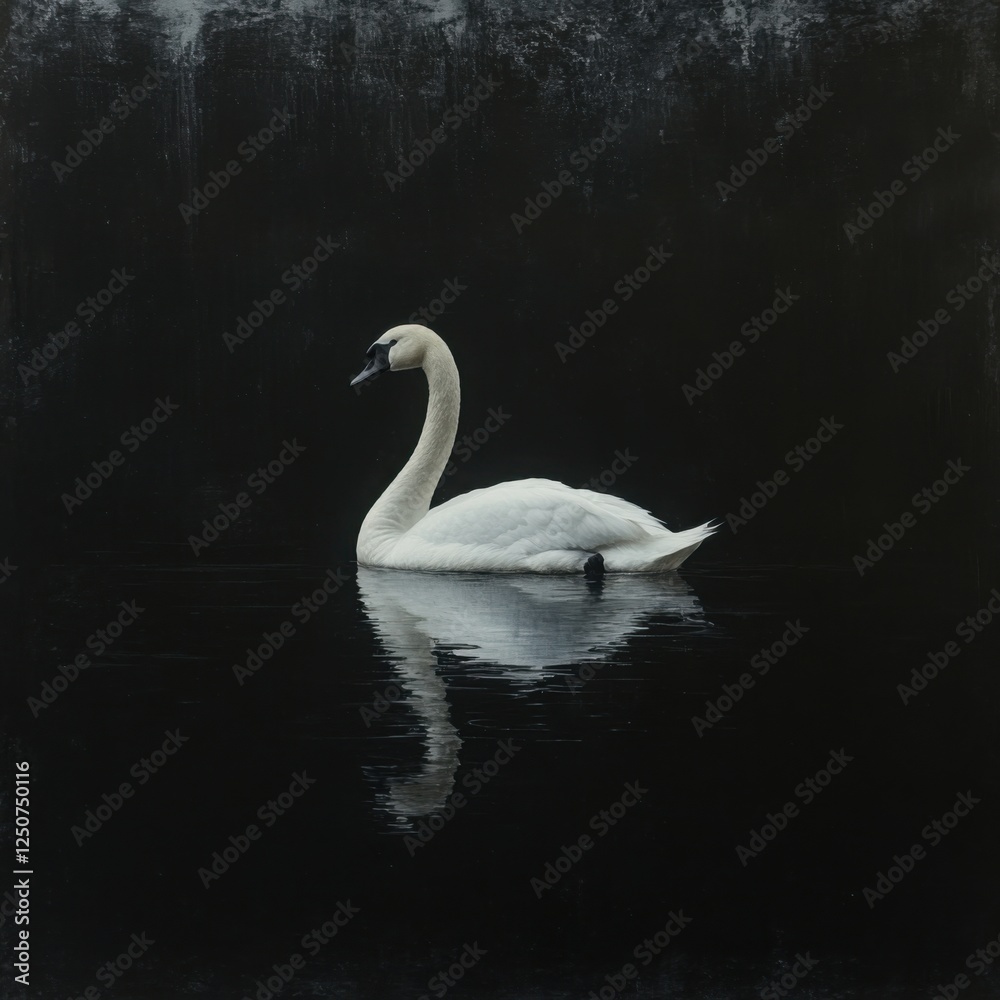 Elegant White Swan Gliding on Serene Dark Water Surface Elegant White Swan Gliding on Serene Dark Water Surface