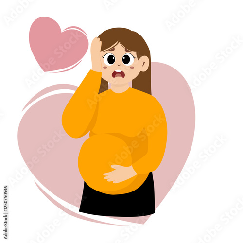 Pregnant woman is holding her belly gently. Pregnant woman, expectant mother, concept illustration in cute style. Health care, pregnancy