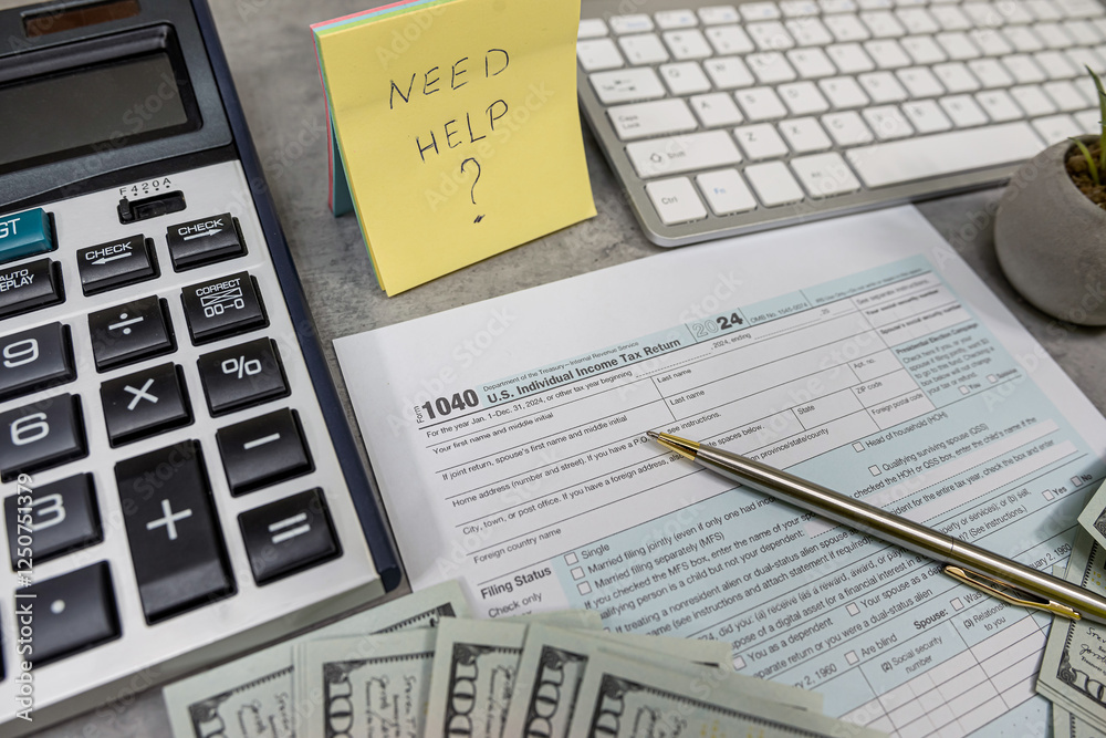 us 1040 tax forms, laptop keyboard and calculator money dollar bills, business tax time concept us 1040 tax forms, laptop keyboard and calculator money dollar bills, business tax time concept