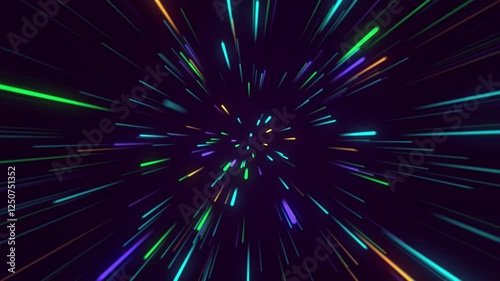 Futuristic neon light zoom burst with streaks racing into infinity. A dynamic, high-energy background for sci-fi, tech, and digital themes.