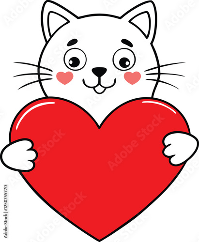 Cat holding a heart vector art illustration