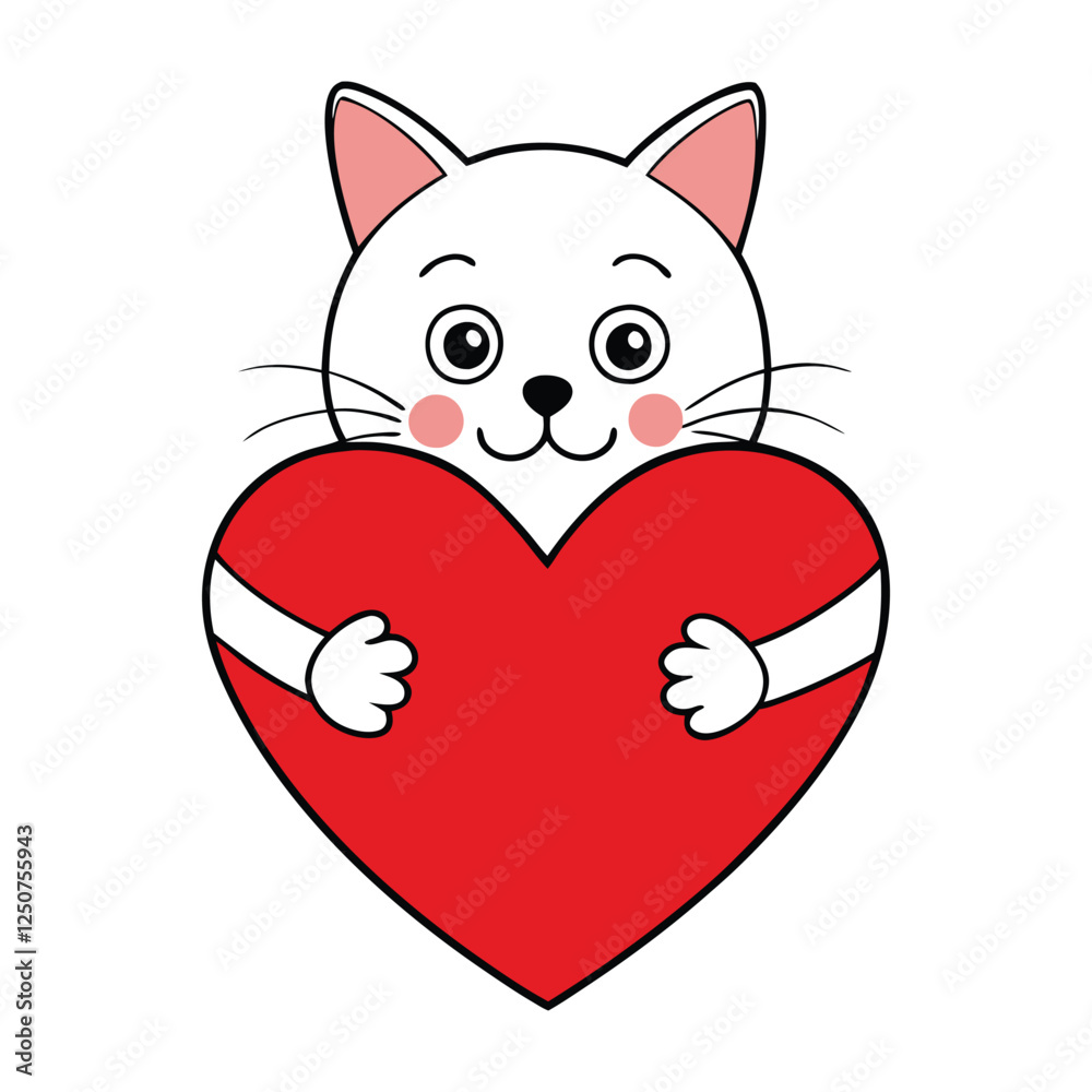 Cat holding a heart vector art illustration Cat holding a heart vector art illustration
