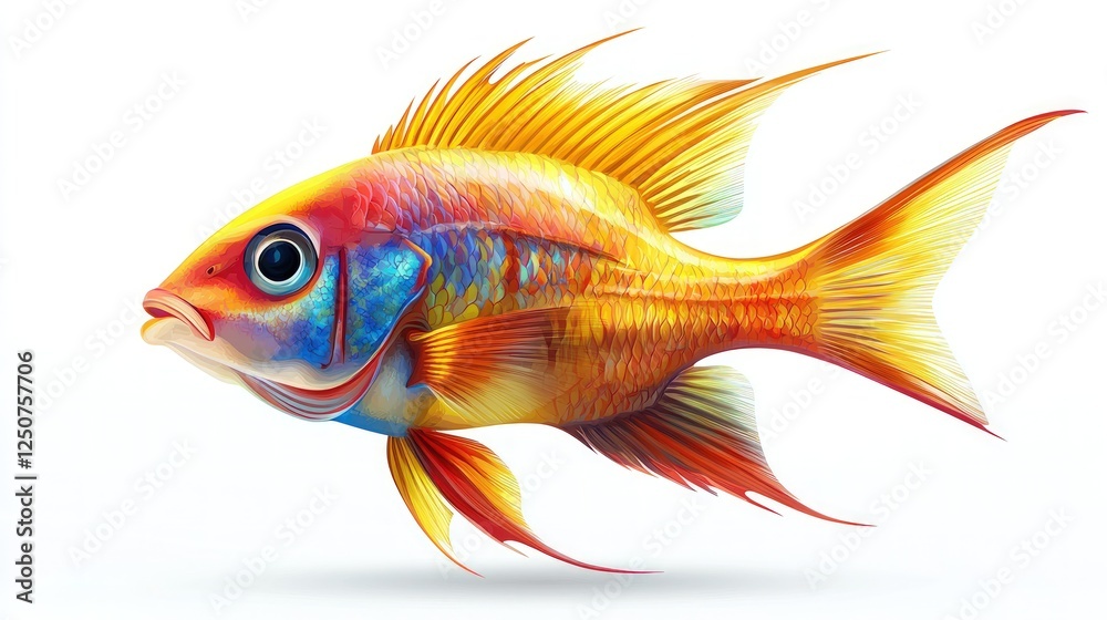 Vibrant fish icon with modern details, against white background Vibrant fish icon with modern details, against white background