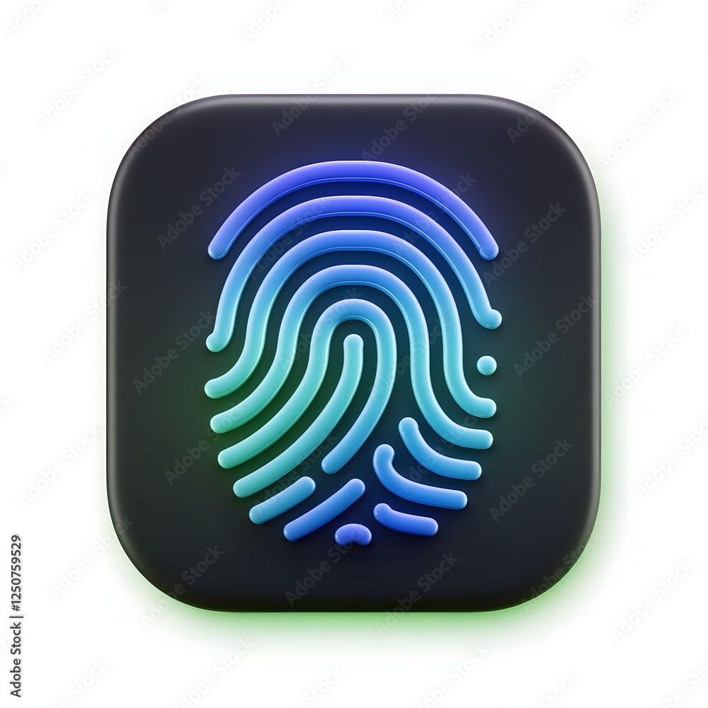 Neon-Outlined Fingerprint Icon with Glowing Blue and Green Lines. Neon-Outlined Fingerprint Icon with Glowing Blue and Green Lines.