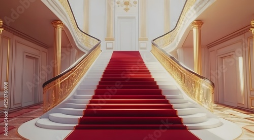 Luxury red carpet staircase, elegant vip event palace, golden prestige exclusive success, glamorous celebrity premiere, festive entertainment celebration