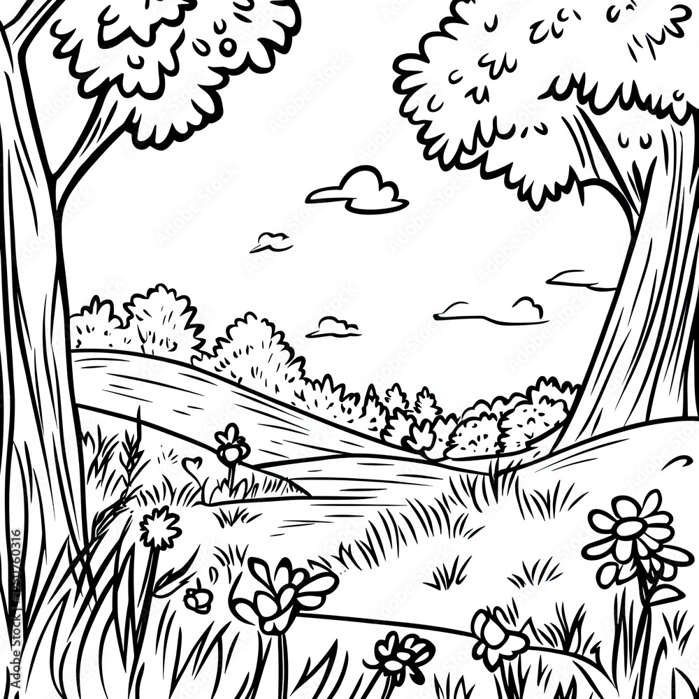 Fototapeta premium Nature Themed Coloring Page Simple Designs for Relaxation and Creativity