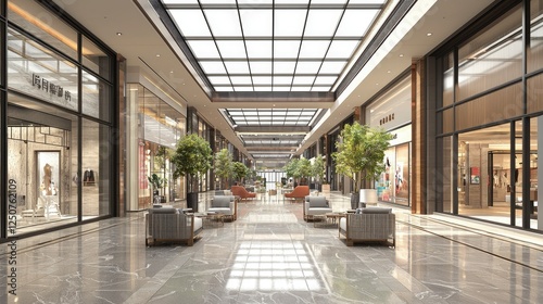 Modern Shopping Mall Interior with Open Space and Greenery