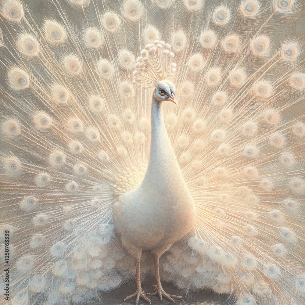 Fototapeta premium Elegant White Peacock Displaying Its Majestic Feathers in Nature