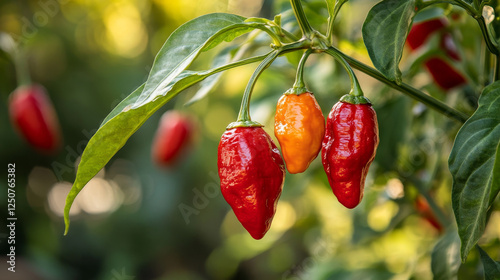 Cayenne long pepper with burning fire isolated spicy chili outline icon. Vector Nahuatl or Thai pepper or cayenne long chilli, spicy vegetarian food photo