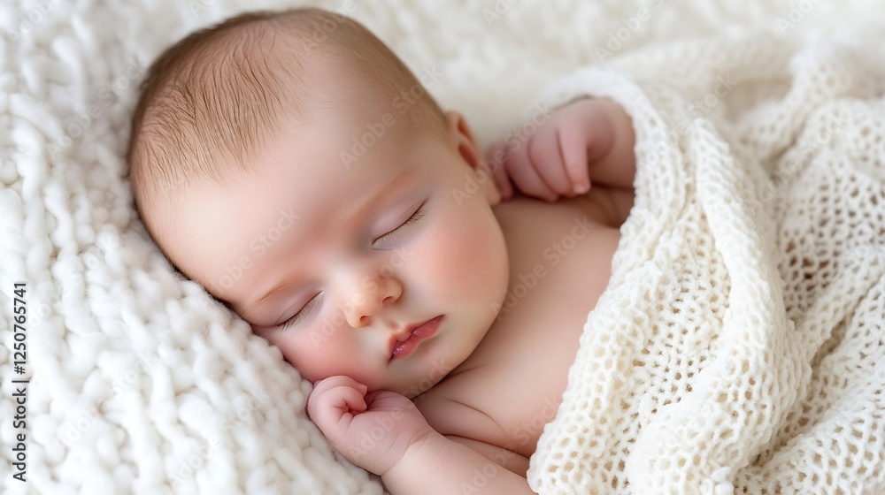 Sweet Sleeping Baby Boy Comfortably Nestled in Soft White Knit Blanket Creating a Heartwarming Moment : Generative AI Sweet Sleeping Baby Boy Comfortably Nestled in Soft White Knit Blanket Creating a Heartwarming Moment : Generative AI