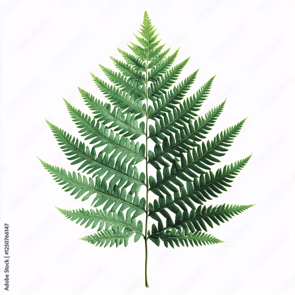 A single vibrant green fern frond isolated on white A single vibrant green fern frond isolated on white